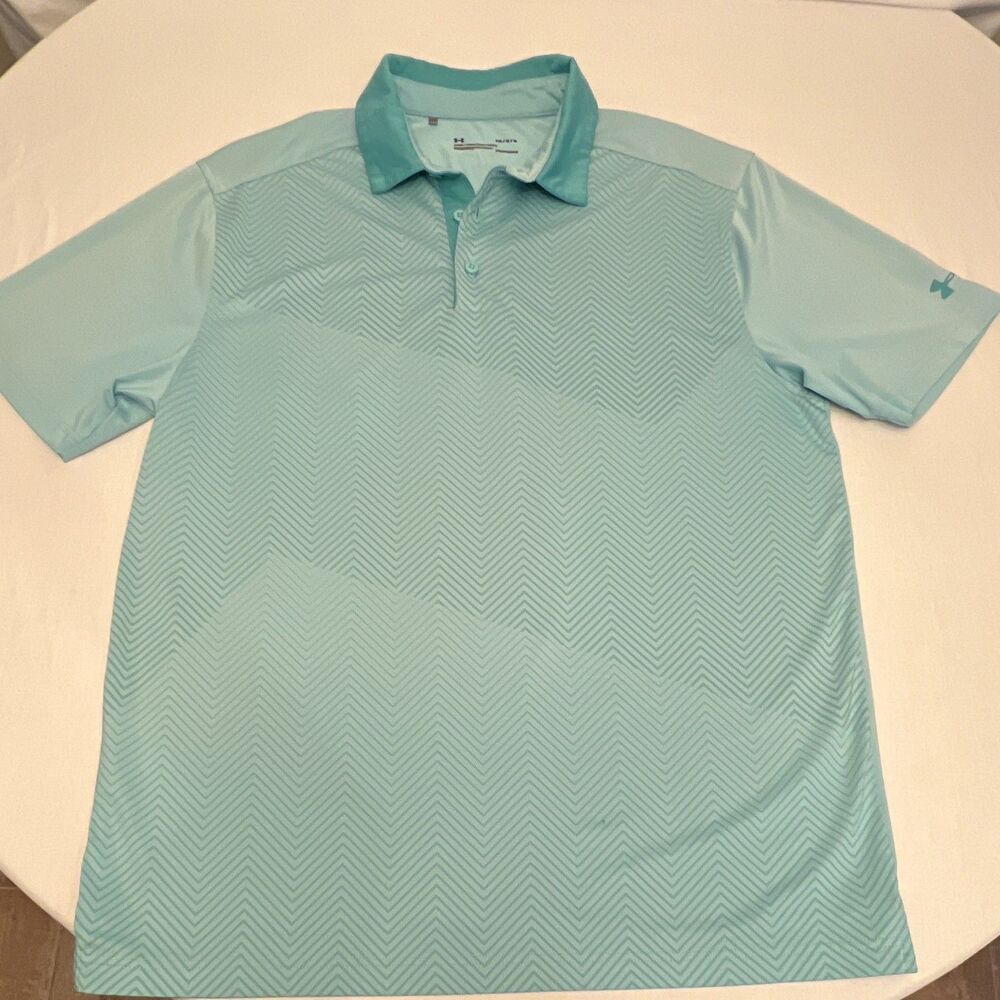 Under Armour HeatGear Men's L Loose Chevron Golf Polo Blue/Green Aqua